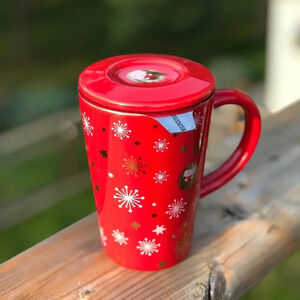 David’s Tea festive Mug with Lid and Diffuser  - Red